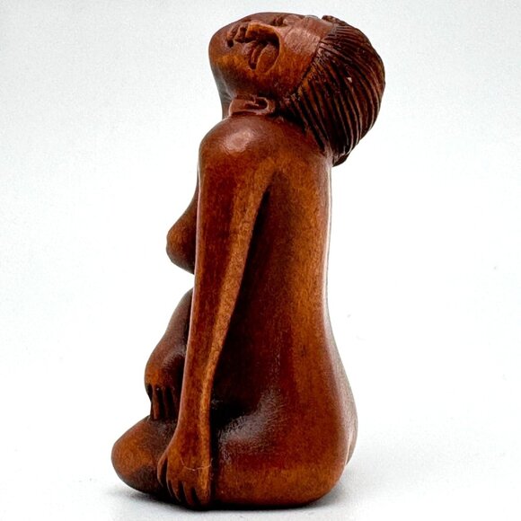 Ojime Bead Netsuke Woman Lady Geisha Hand-Carved Boxwood Signed Figurine 1.25" - Picture 2 of 8